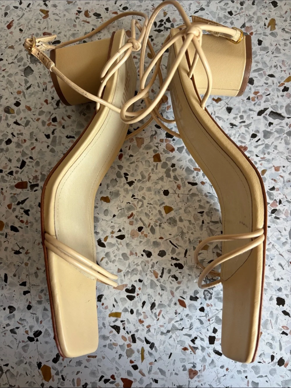 SCHUTZ Nude Beige Strappy Square-Toe Heels